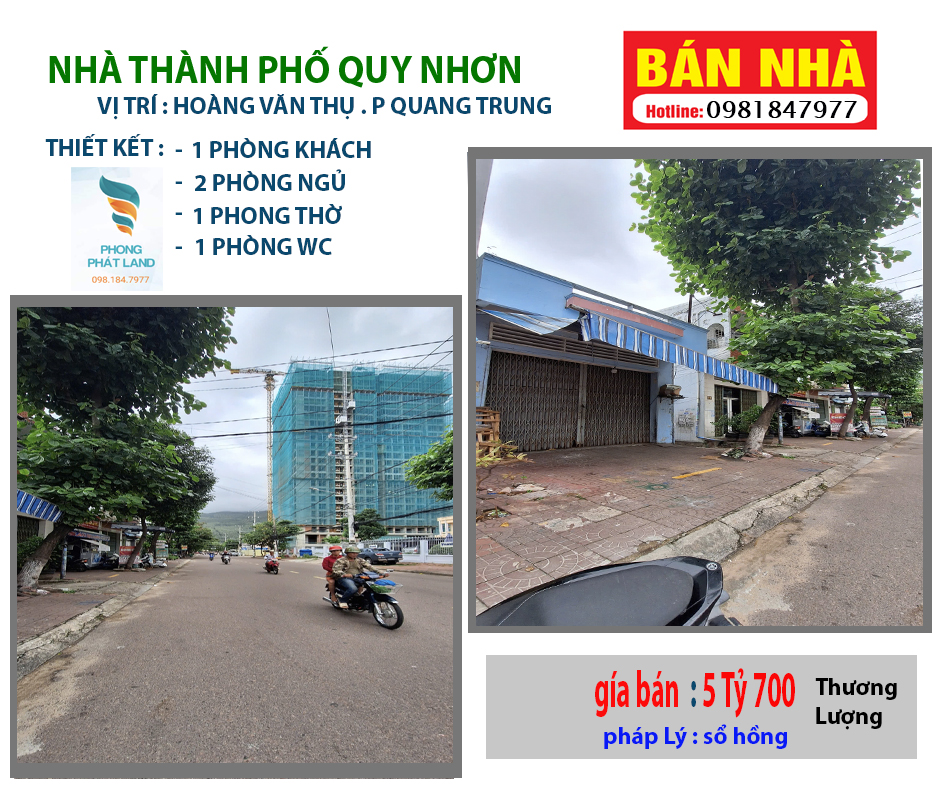 BÁN NHÀ MẶT TIỀN HOÀNG VĂN THỤ. PHƯỜNG QUANG TRUNG. TP QUY NHƠN - Ảnh chính